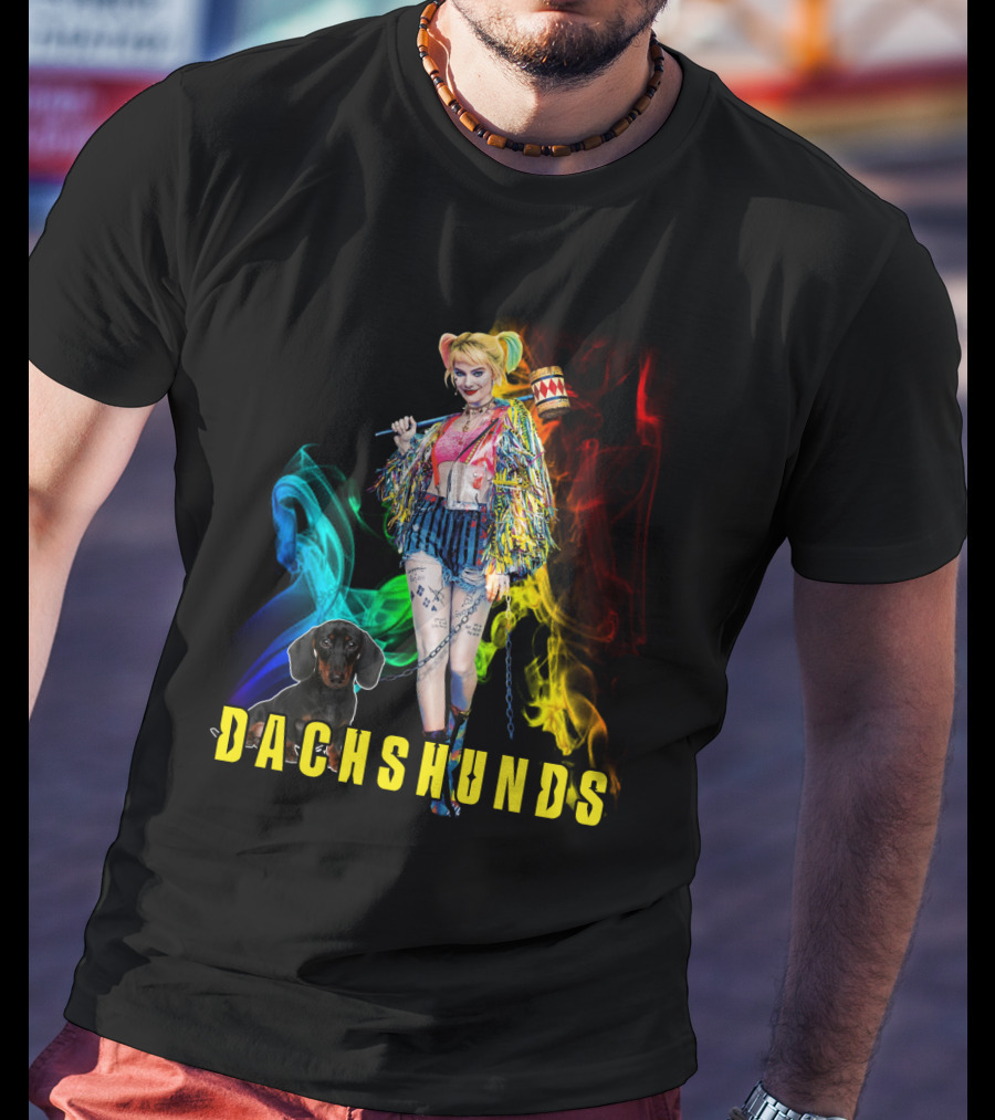 Dachshunds Harley Quinn Colorful Smoke Design Dh T-Shirt