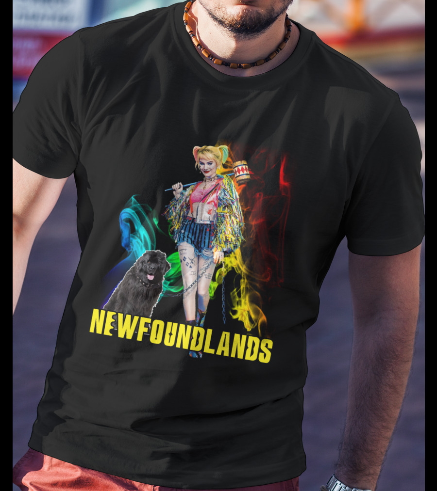 Harley Quinn Newfoundlands Comic Character Newfoundland Dog Colorful Smoke T-Shirt
