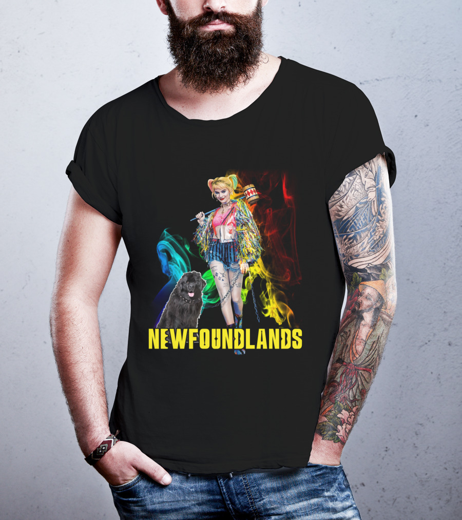 Harley Quinn Newfoundlands Comic Character Newfoundland Dog Colorful Smoke T-Shirt