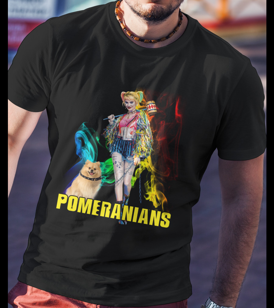 Harley Quinn Pomeranians Colorful Smoke T-Shirt