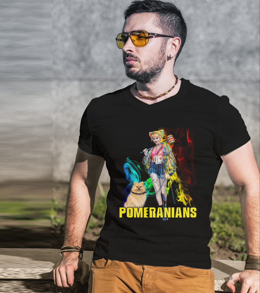Harley Quinn Pomeranians Colorful Smoke T-Shirt