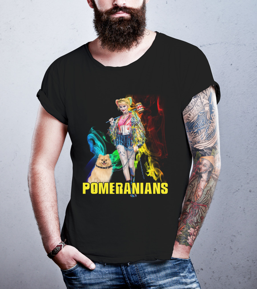 Harley Quinn Pomeranians Colorful Smoke T-Shirt