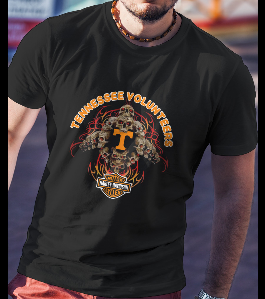 Tennessee Volunteers Harley Davidson Skulls Flames T-Shirt