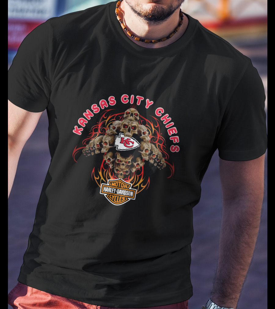 Kansas City Chiefs Harley Davidson Skulls T-Shirt