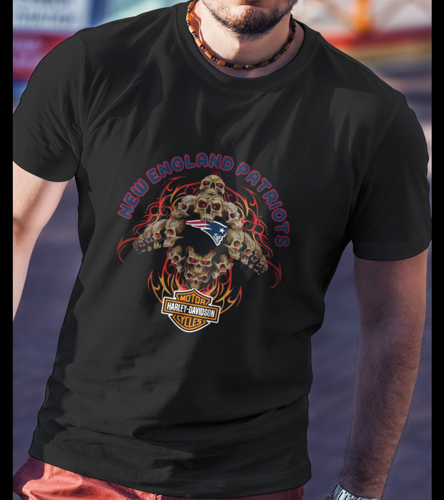 New England Patriots Harley Davidson Motorcycles Skulls T-Shirt