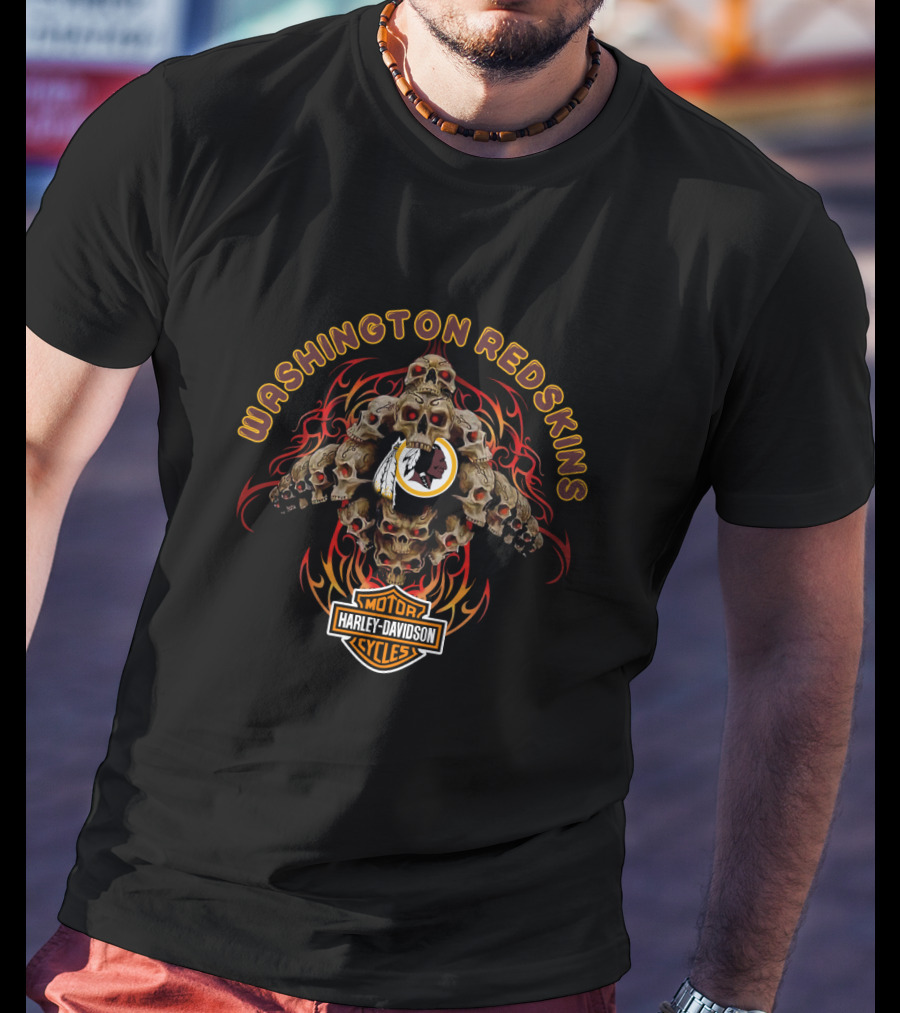 Washington Redskins Harley Davidson Motorcycles Skulls Flame T-Shirt