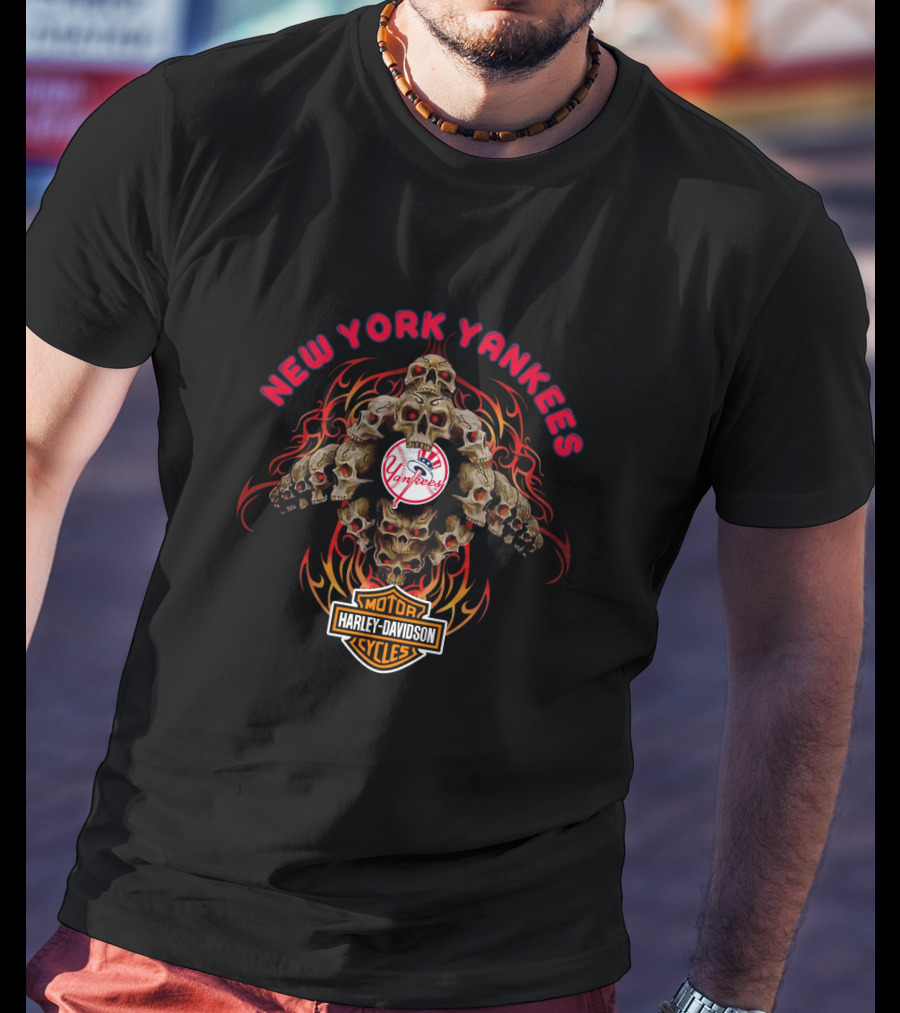 New York Yankees Harley Davidson Skull Collection T-Shirt