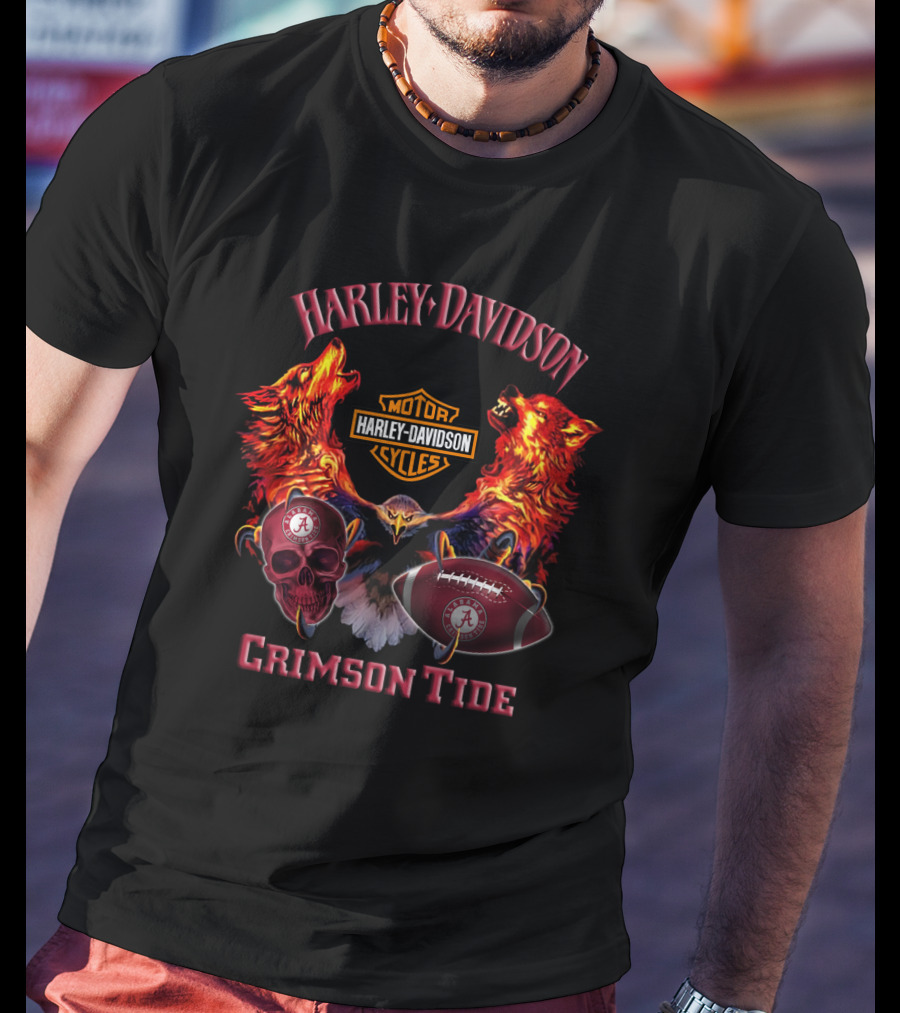 Harley Davidson Crimson Tide Motorcycle Alabama Football Wolves Eagle Skull T-Shirt