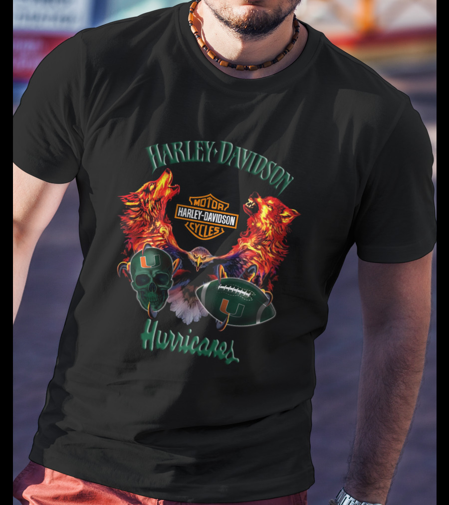 Harley Davidson Hurricanes Miami Skull Football Vintage Wolves Eagle T-Shirt