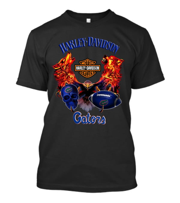 Harley Davidson Gators Florida Motorcycle Wolves Football Skull T-Shirt