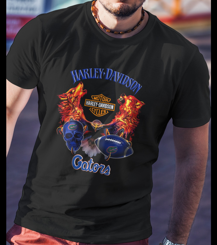 Harley Davidson Gators Florida Motorcycle Wolves Football Skull T-Shirt
