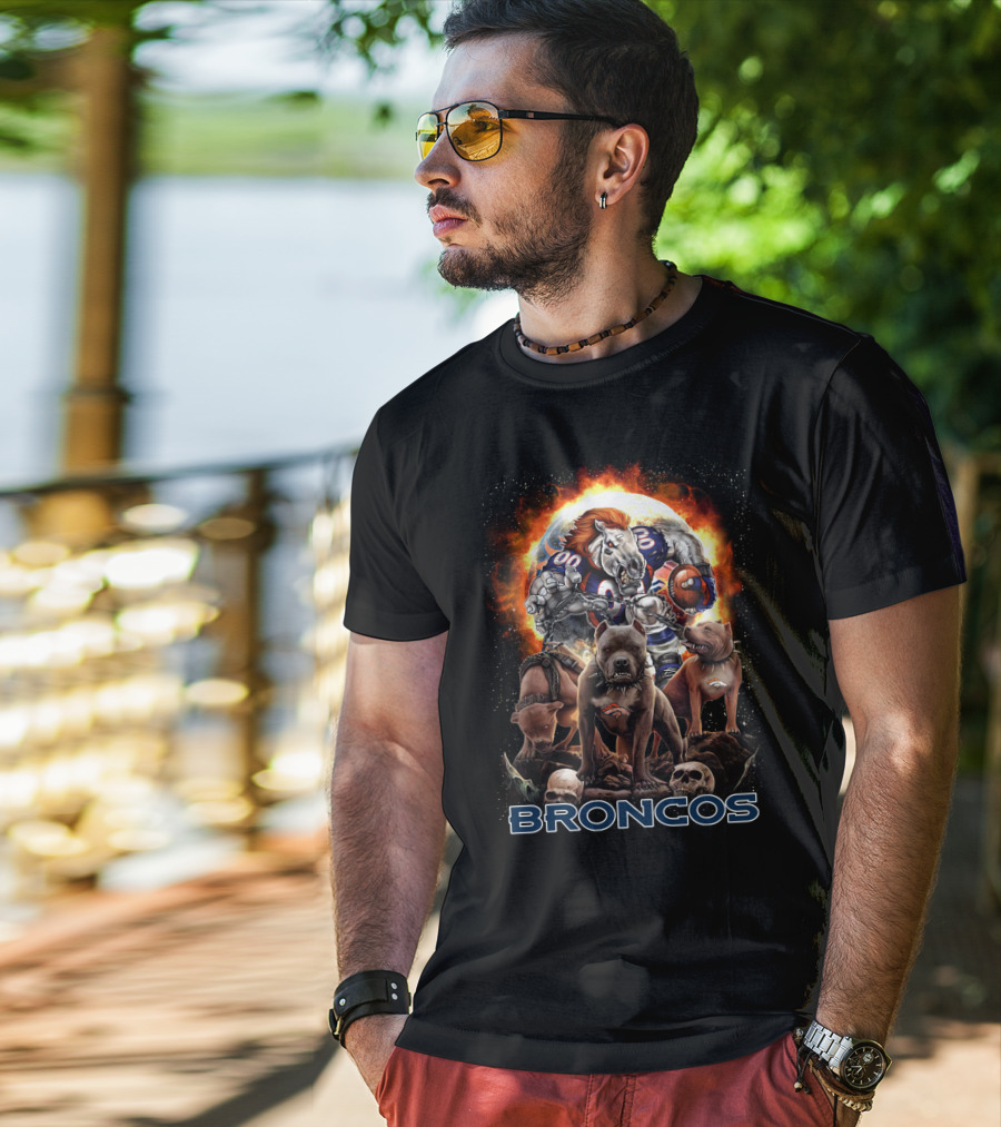 Broncos Horse And Dogs Football Fantasy Art T-Shirt