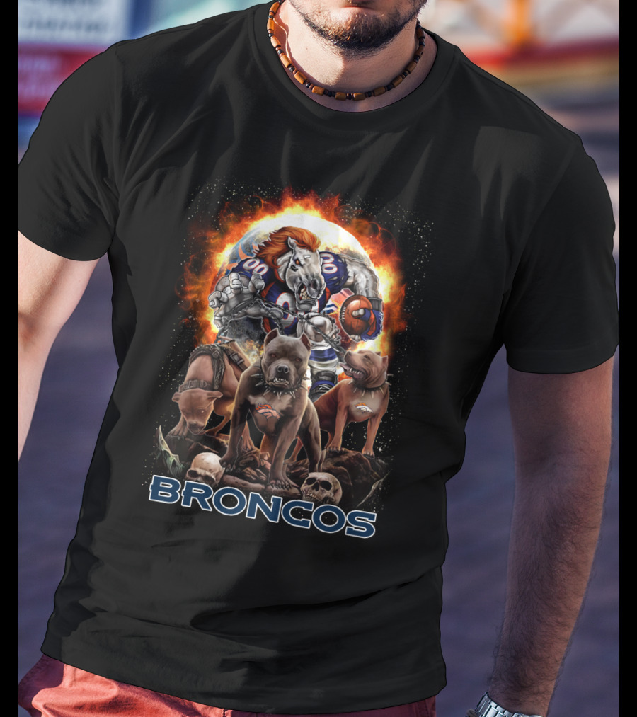 Broncos Horse And Dogs Football Fantasy Art T-Shirt