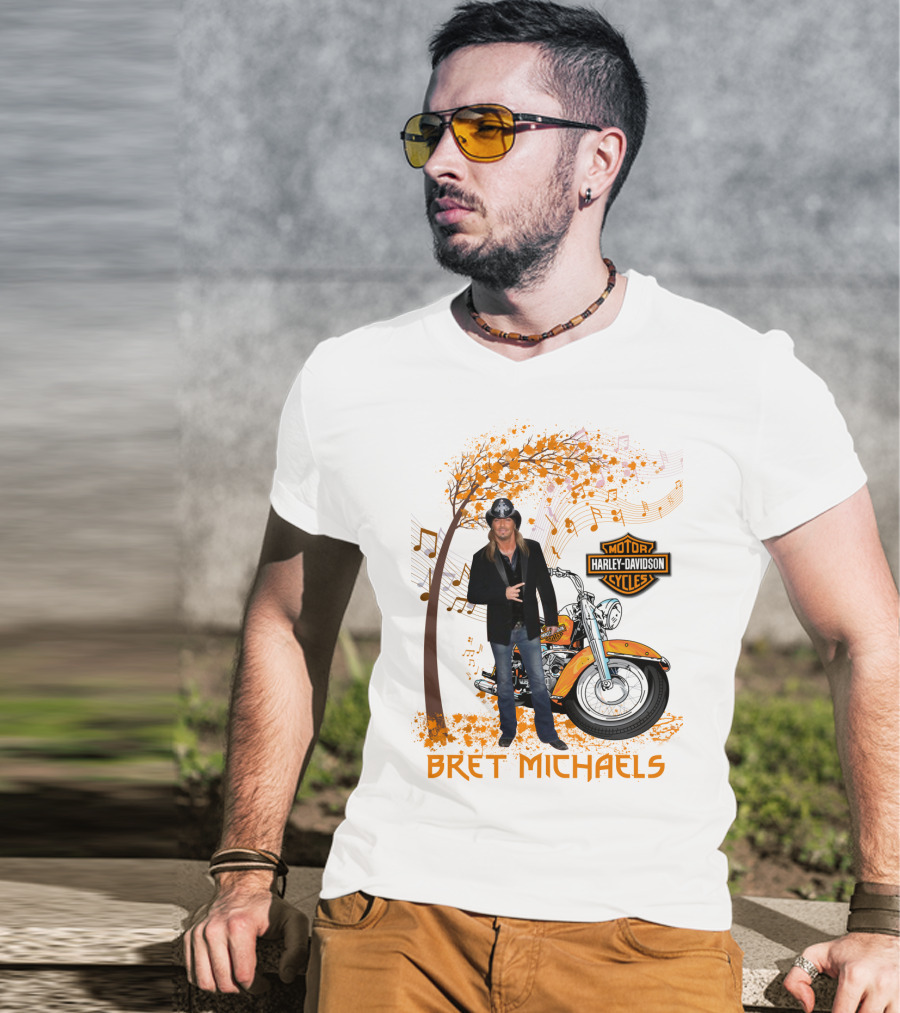 Bret Michaels Harley Davidson Motorcycles Musical Autumn Scene T-Shirt
