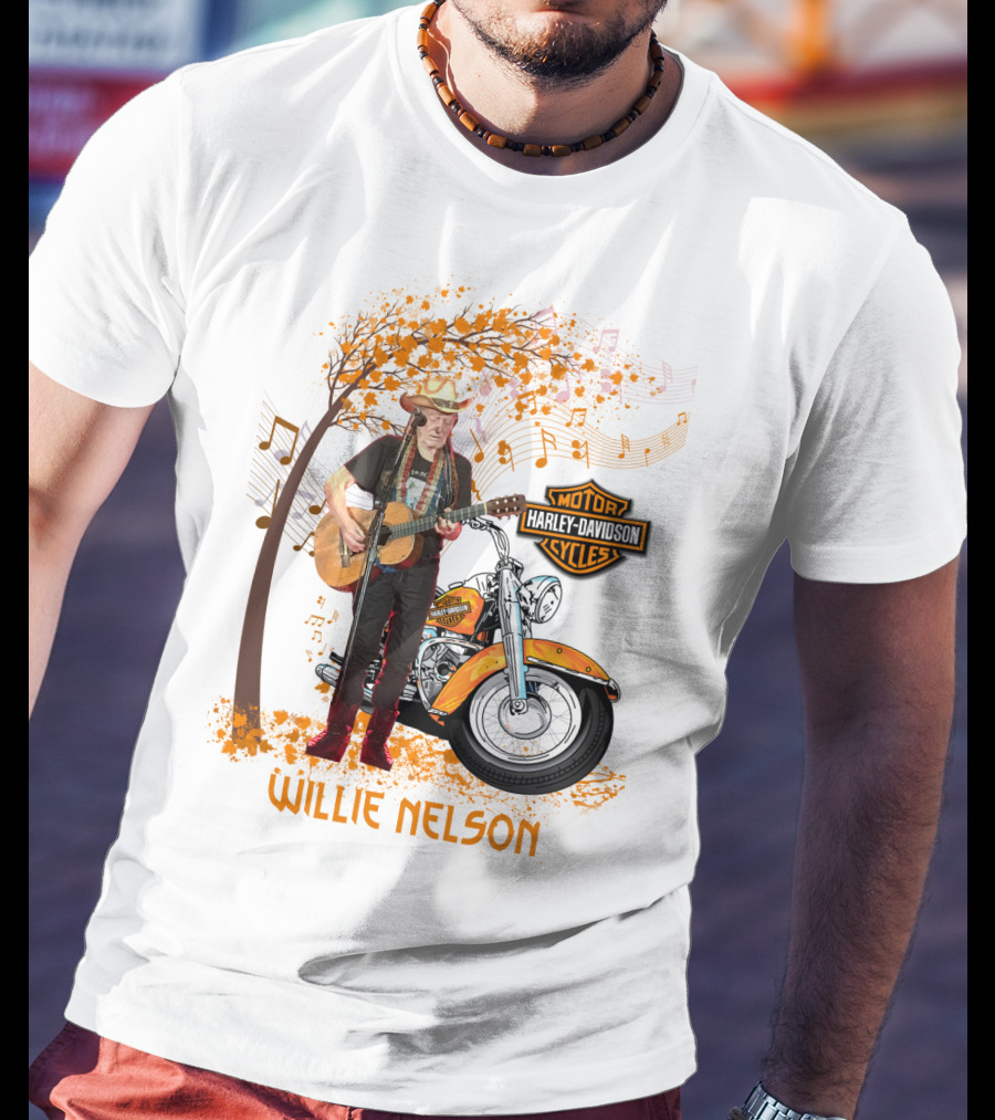 Willie Nelson Harley Davidson Motorcycle Music Tree T-Shirt