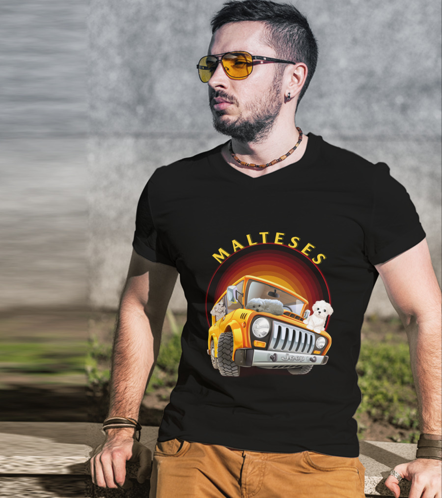 Malteses Jeep With Maltese Dogs T-Shirt