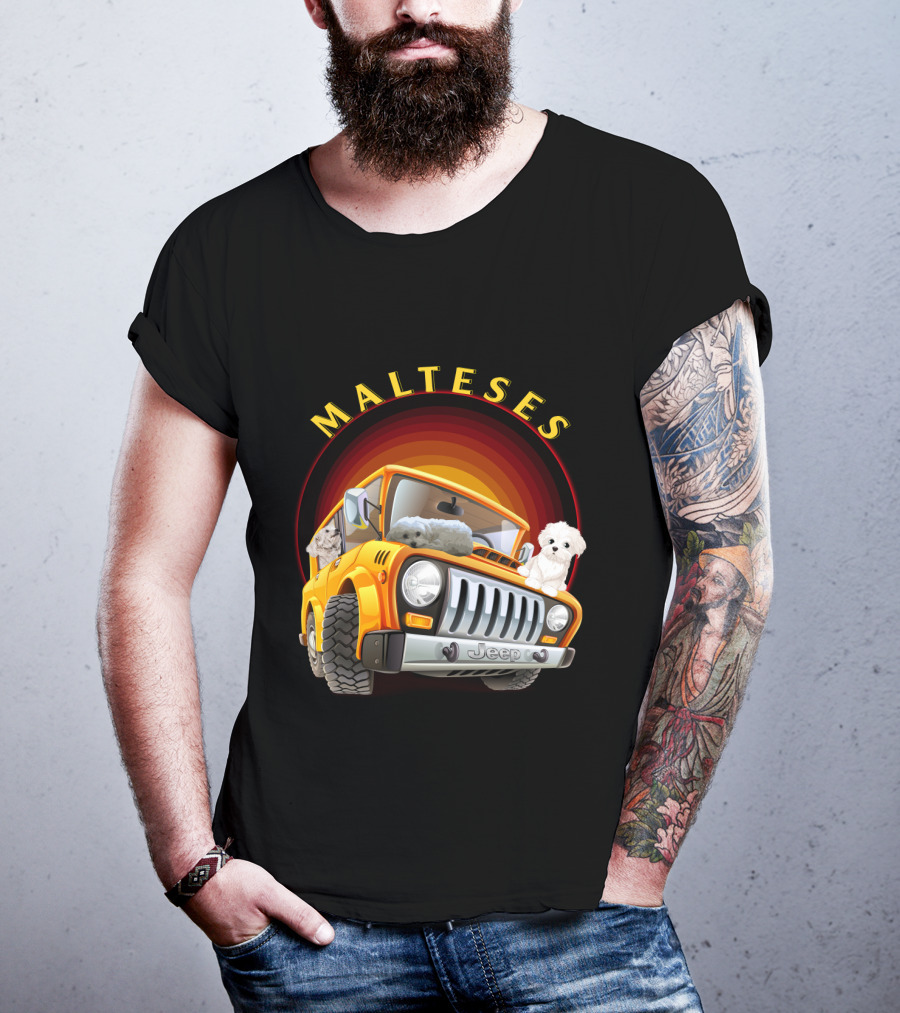 Malteses Jeep With Maltese Dogs T-Shirt