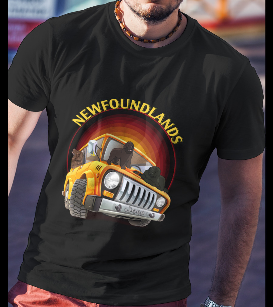 Newfoundlands Jeep Adventure With Dogs In Sunset Circle T-Shirt
