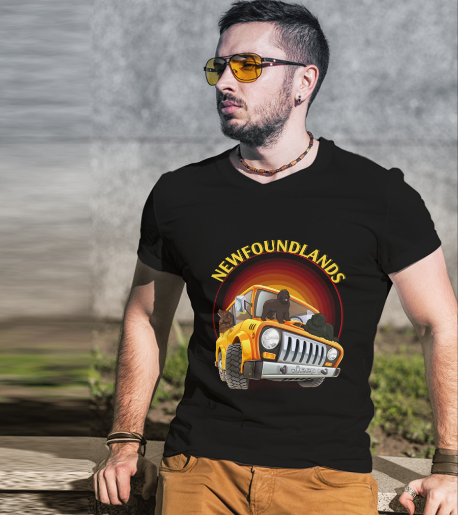 Newfoundlands Jeep Adventure With Dogs In Sunset Circle T-Shirt