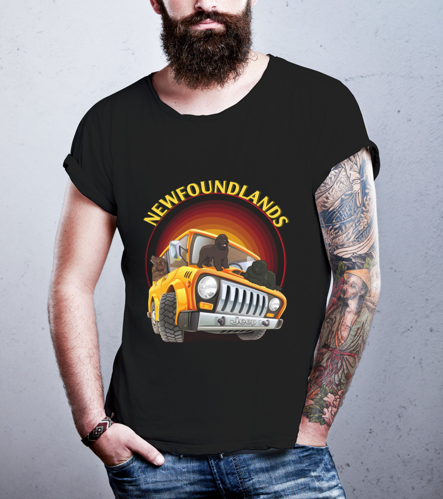 Newfoundlands Jeep Adventure With Dogs In Sunset Circle T-Shirt