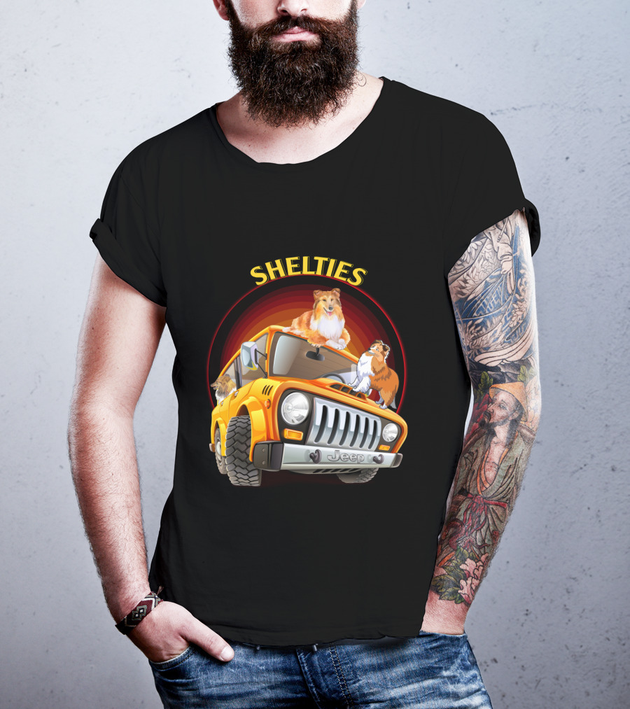 Shelties On Jeep Adventure Dh T-Shirt