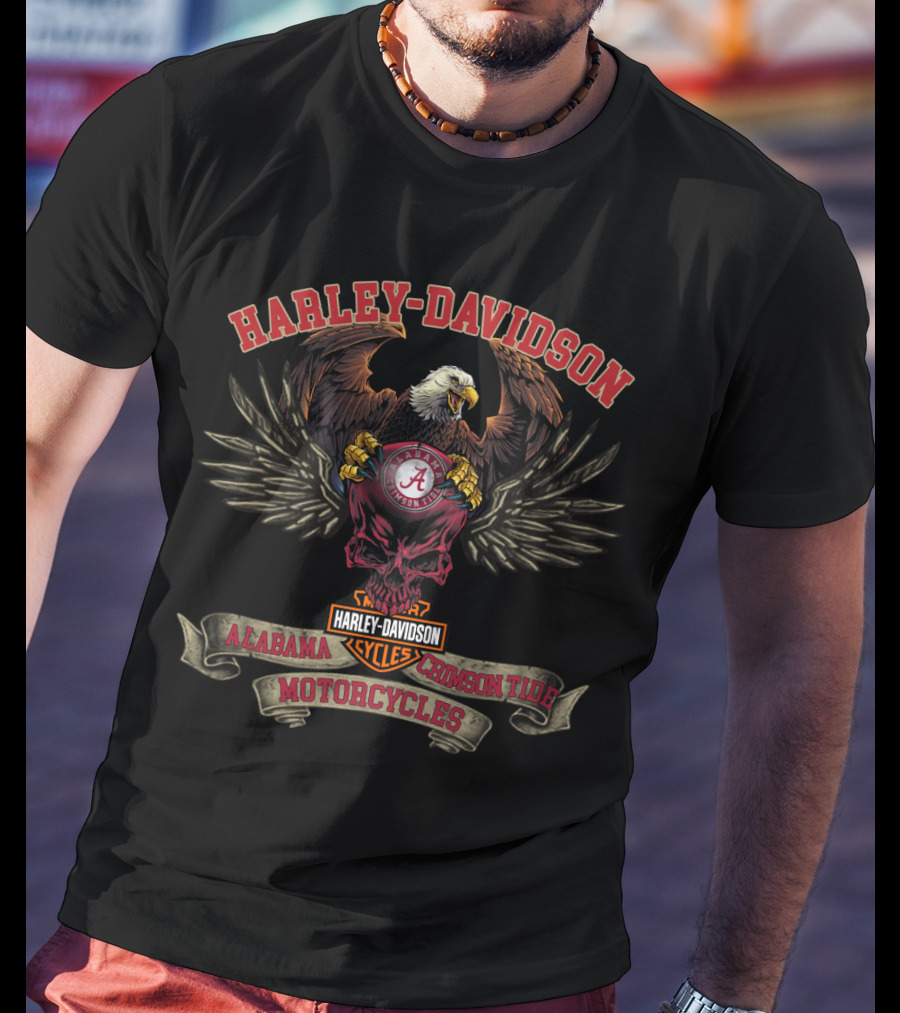 Harley Davidson Alabama Crimson Tide Motorcycles Eagle T-Shirt