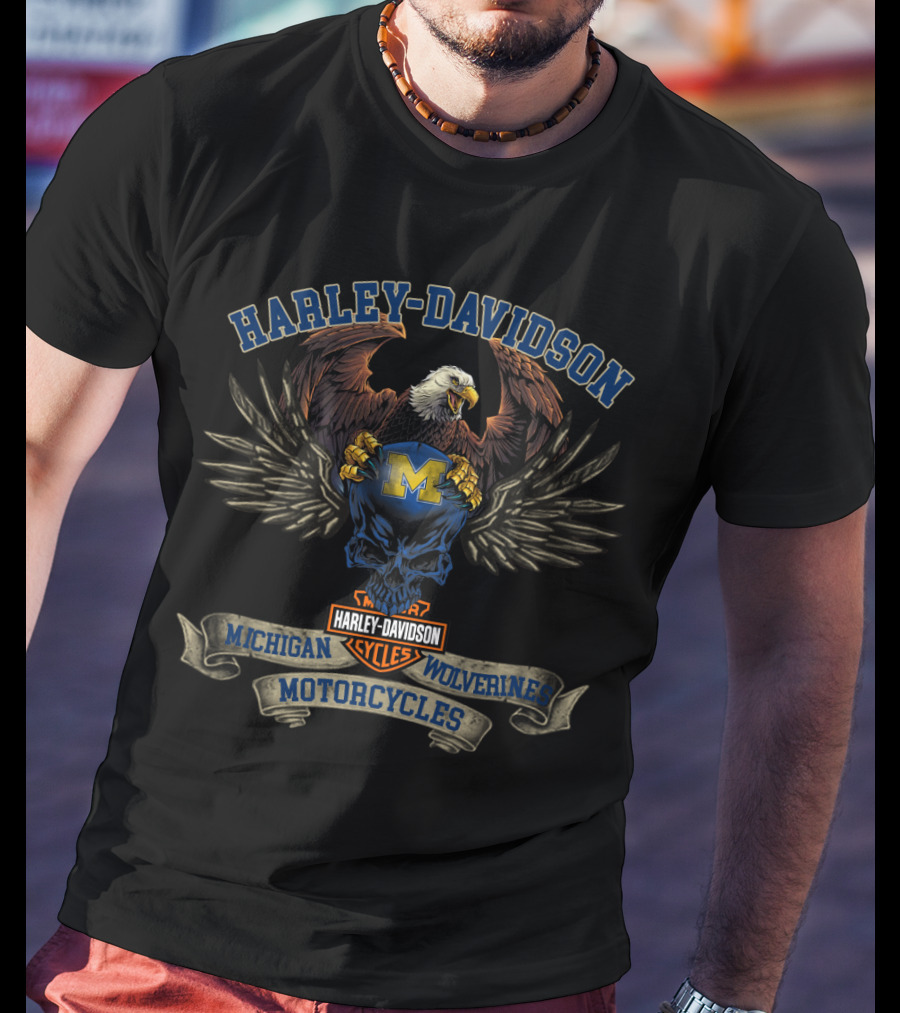 Harley Davidson Michigan Wolverines Motorcycles T-Shirt