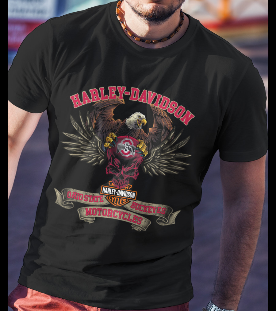 Harley Davidson Ohio State Buckeyes Motorcycles Eagle T-Shirt