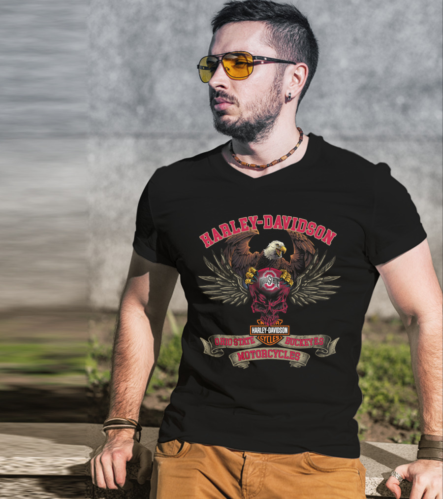 Harley Davidson Ohio State Buckeyes Motorcycles Eagle T-Shirt