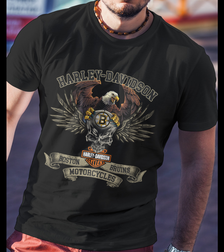 Harley Davidson Boston Bruins Motorcycles Dh 53 Eagle Skull T-Shirt