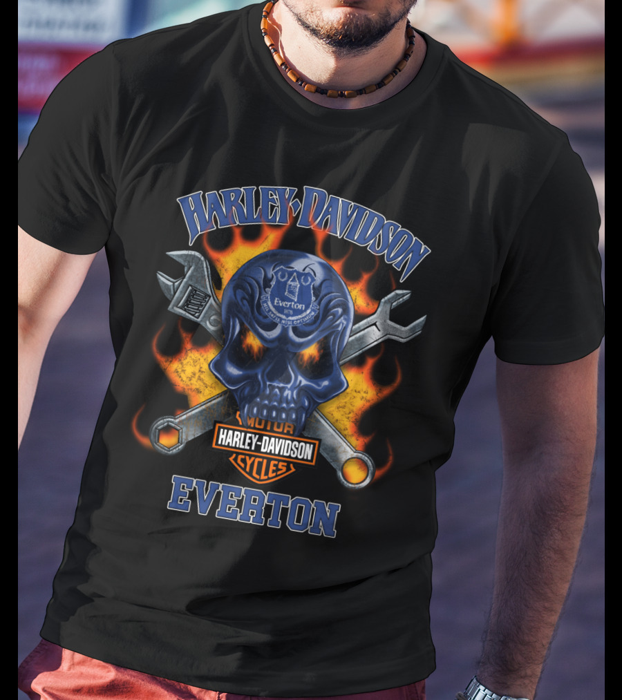 Harley Davidson Everton Skull With Tools And Flames T-Shirt