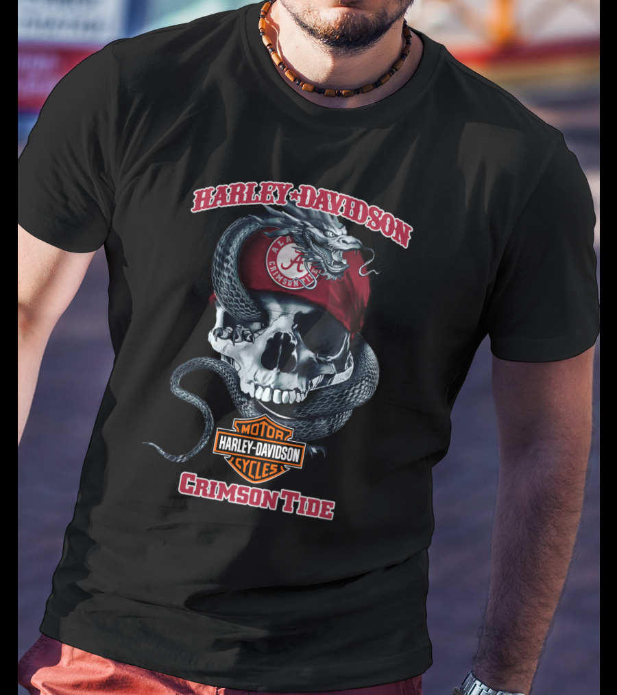 Harley Davidson Alabama Crimson Tide Skull Snake Motor Cycles T-Shirt