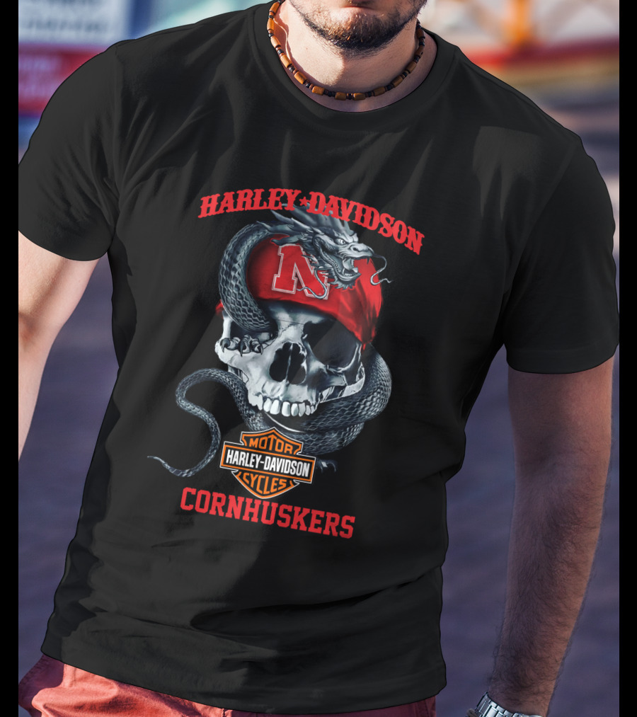 Harley Davidson Cornhuskers Skull Snake Nebraska N T-Shirt