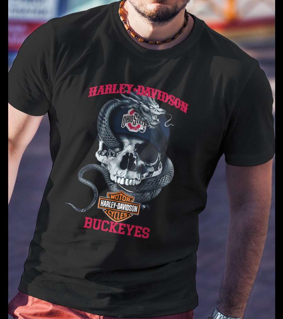 Harley Davidson Ohio State Buckeyes Skull Snake T-Shirt