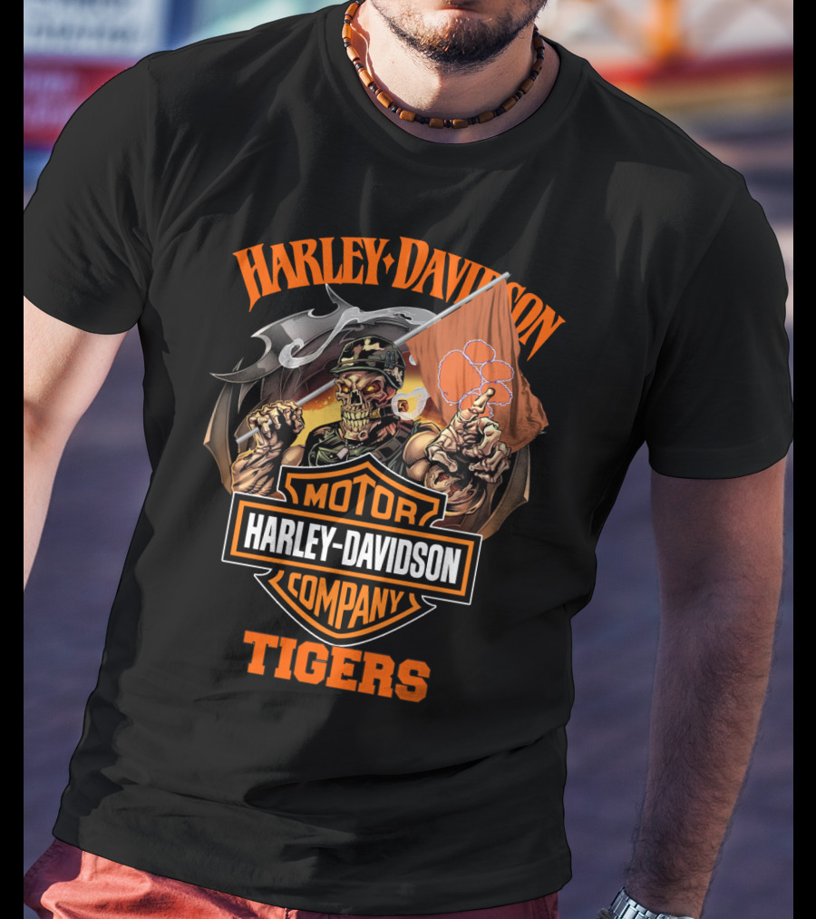 Harley Davidson Motor Company Clemson Tigers Skeleton T-Shirt