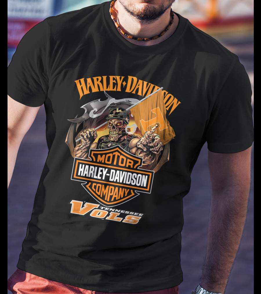 Harley Davidson Tennessee Volunteers Vols Skeleton T-Shirt