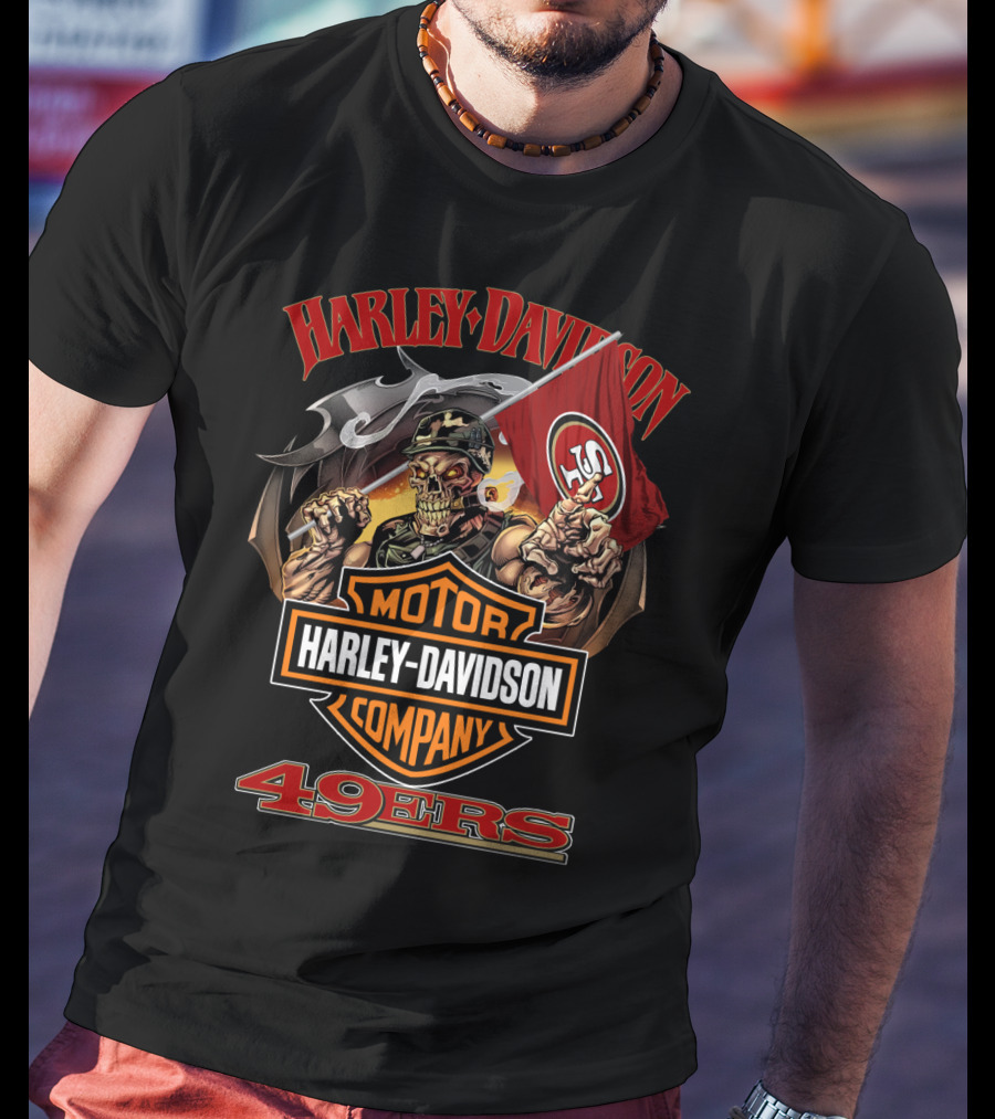 Harley Davidson Motor Company 49ers San Francisco Skeleton Flag T-Shirt