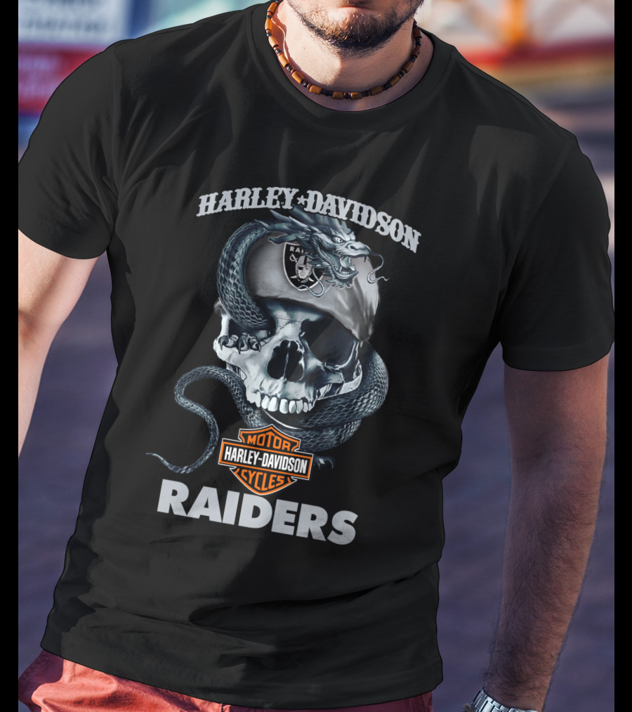 Harley Davidson Raiders Skull With Snake T-Shirt