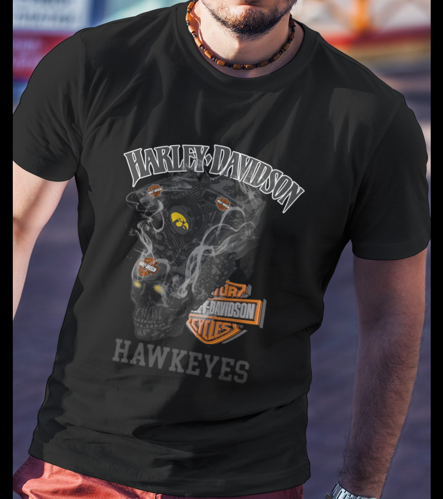 Harley Davidson Iowa Hawkeyes Skull Engine T-Shirt