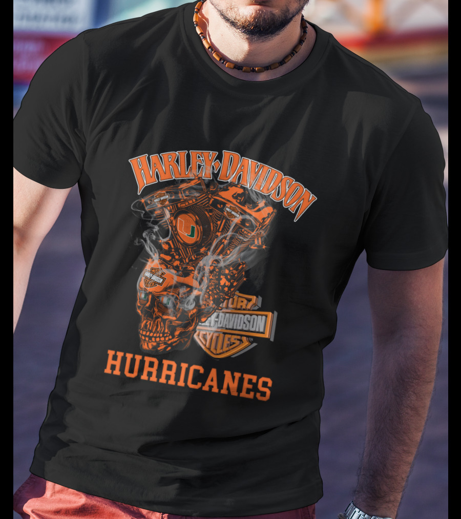 Harley Davidson Miami Hurricanes Engine Skull T-Shirt