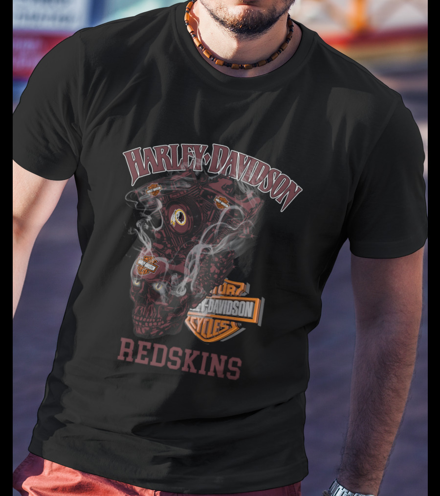 Harley Davidson Redskins Smoky Skull Engine T-Shirt