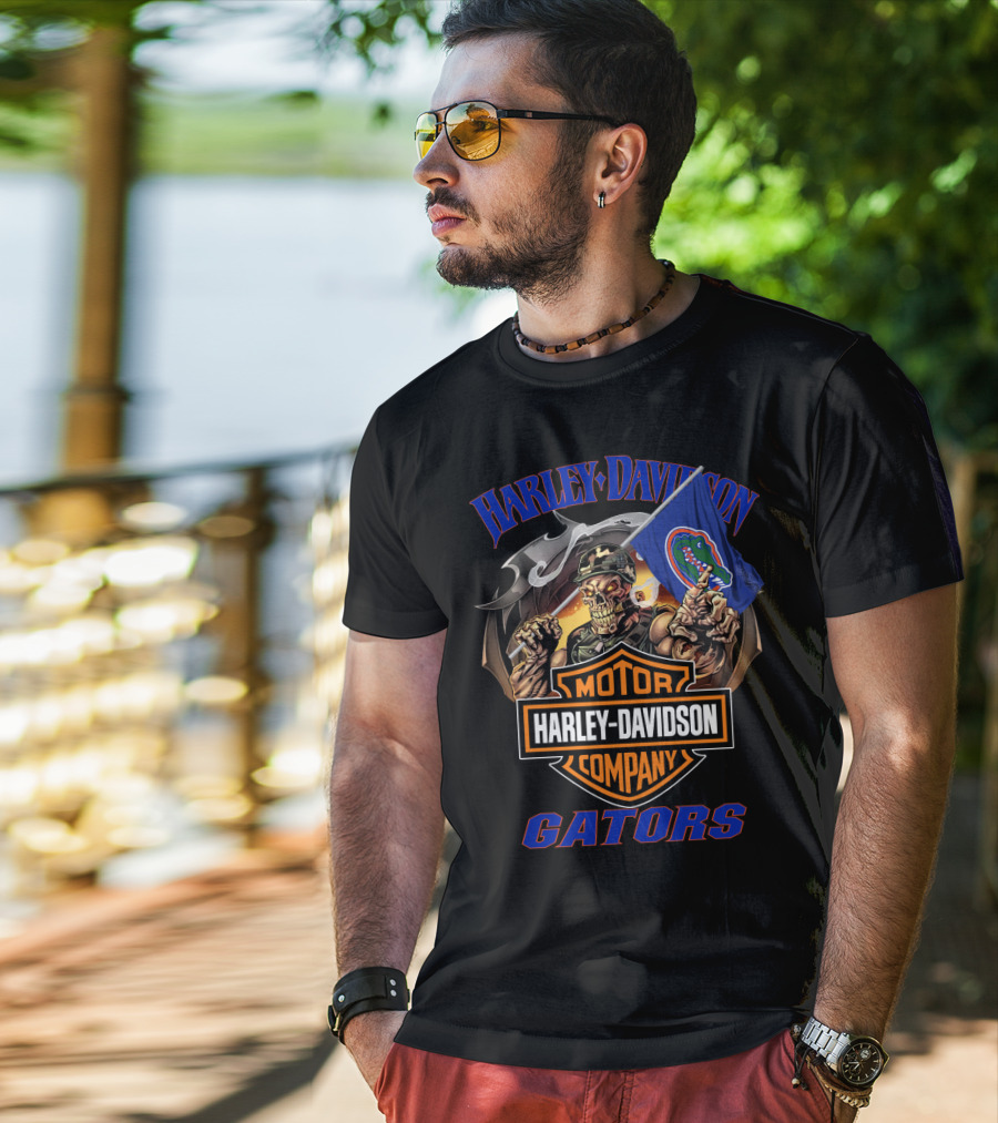 Harley Davidson Motor Company Gators Florida Gators Flag Skeleton Rider T-Shirt