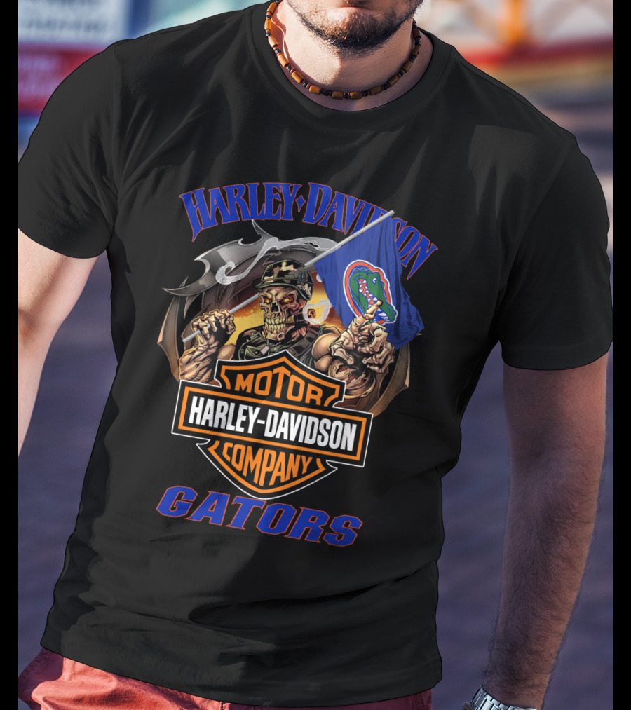 Harley Davidson Motor Company Gators Florida Gators Flag Skeleton Rider T-Shirt