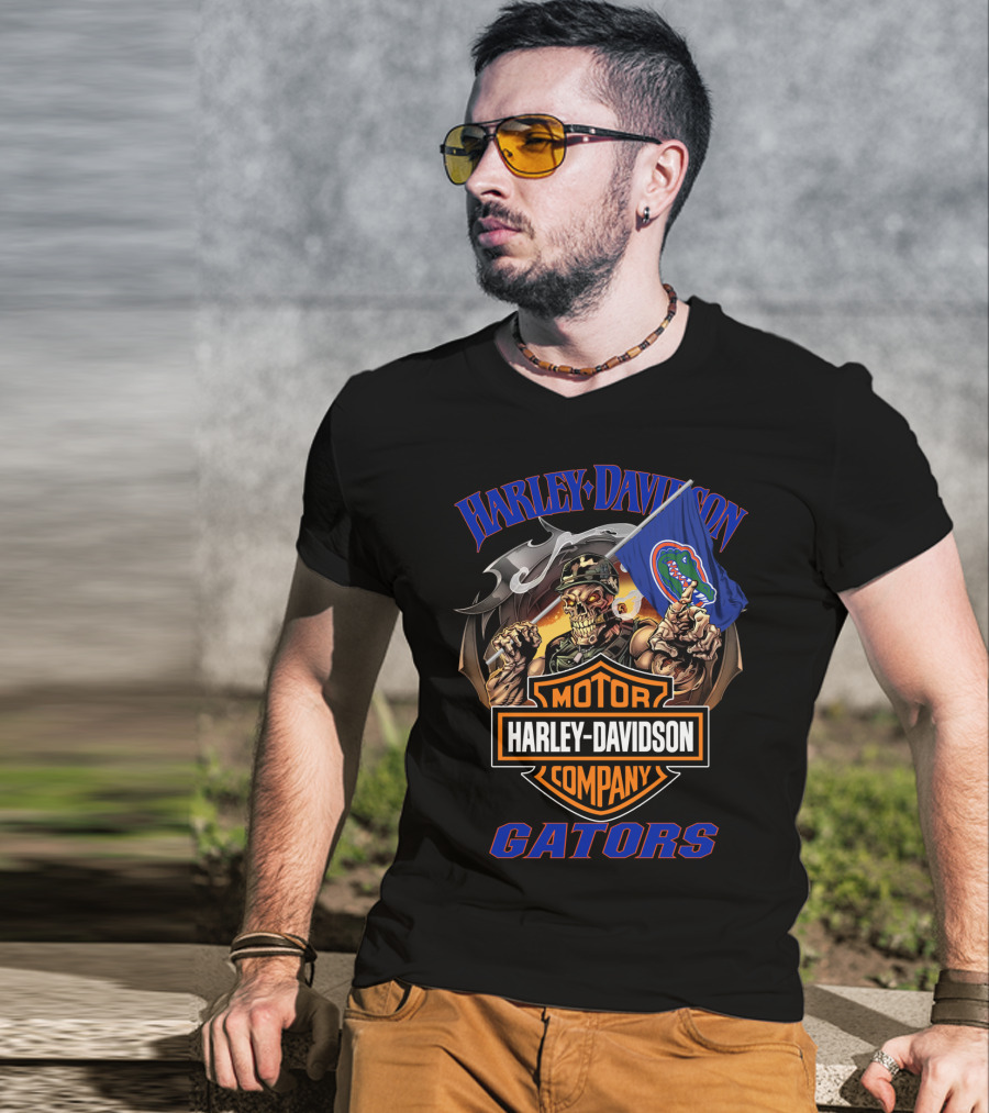 Harley Davidson Motor Company Gators Florida Gators Flag Skeleton Rider T-Shirt