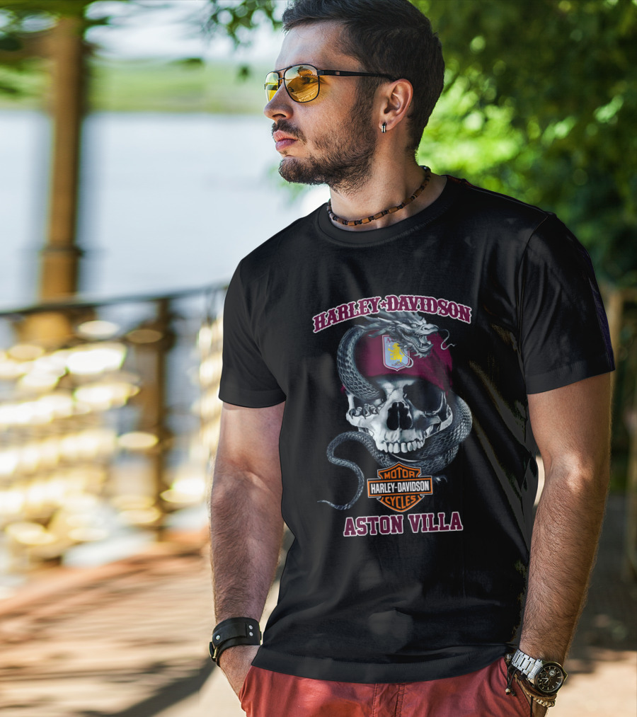 Harley Davidson Aston Villa Skull And Snake T-Shirt