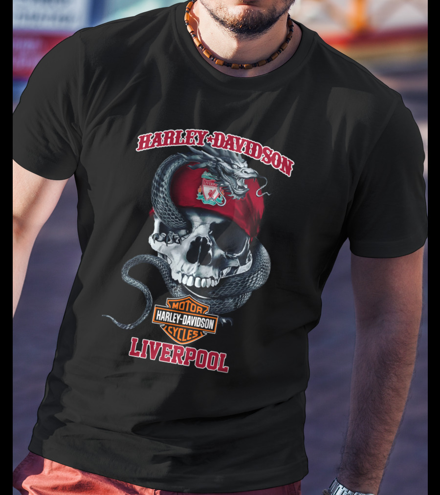 Harley Davidson Liverpool Motor Cycles Skull Snake T-Shirt