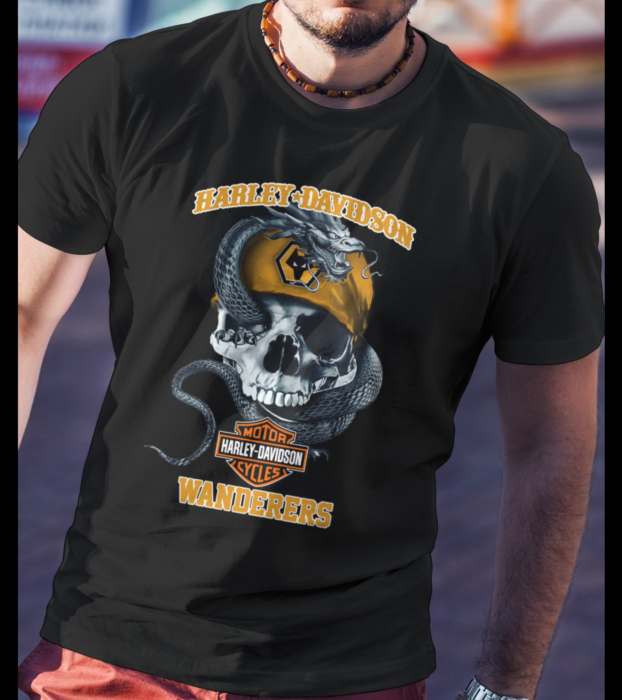 Harley Davidson Wolverhampton Wanderers Motor Cycles Skull And Snake T-Shirt