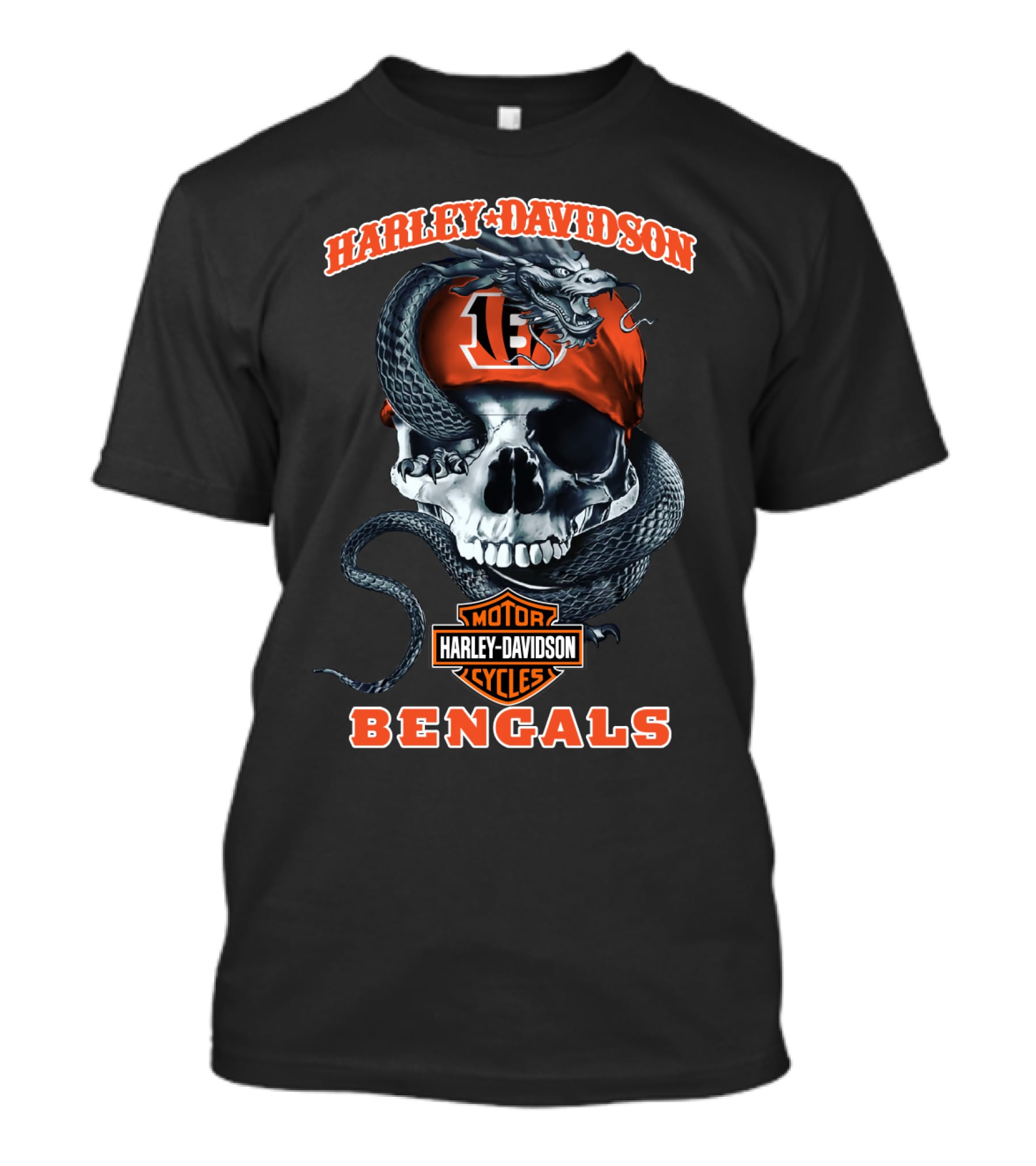 Harley Davidson Motor Cycles Bengals 13 Skull And Snake T-Shirt