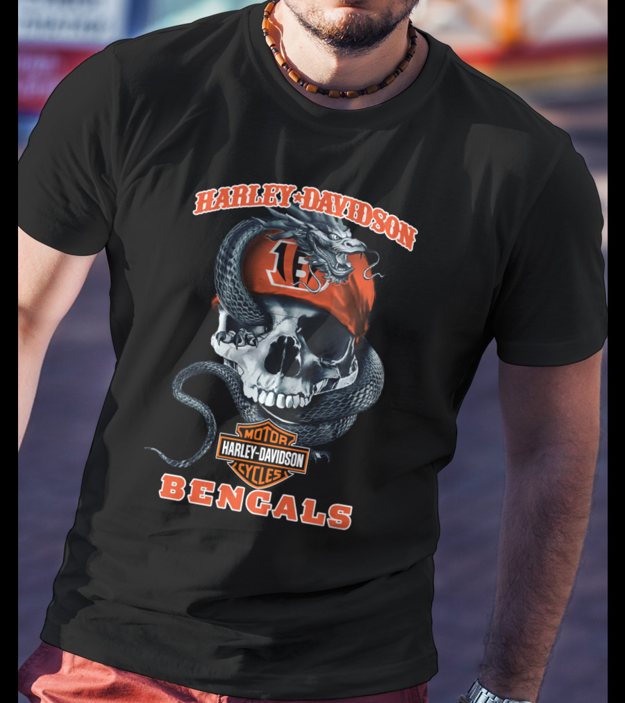 Harley Davidson Motor Cycles Bengals 13 Skull And Snake T-Shirt