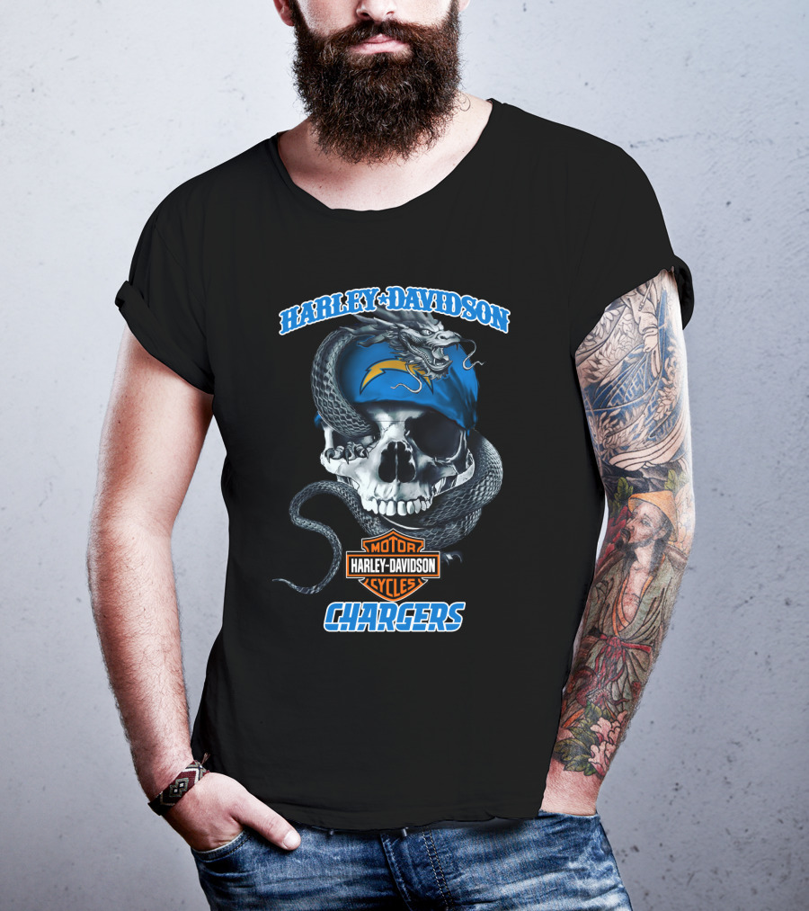 Harley Davidson Chargers Skull Snake Logo Motorcycle Cycles T-Shirt